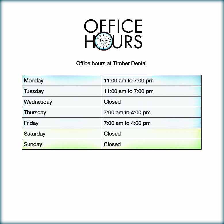 What are the office hours at Timber Dental Portland, OR 97212