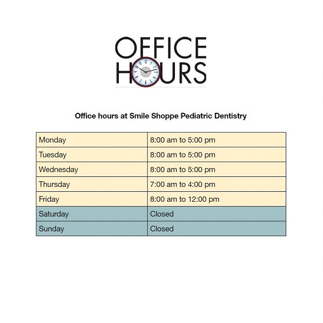 What are the office hours provided by Smile Shoppe Pediatric Dentistry Bent