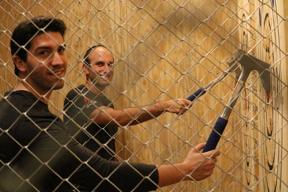 Competition among friends at Extreme Axe Throwing Hollywood