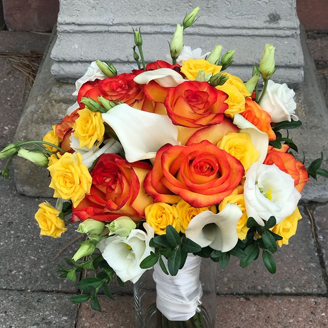 Orange Roses and White Callas Bridal Flowers