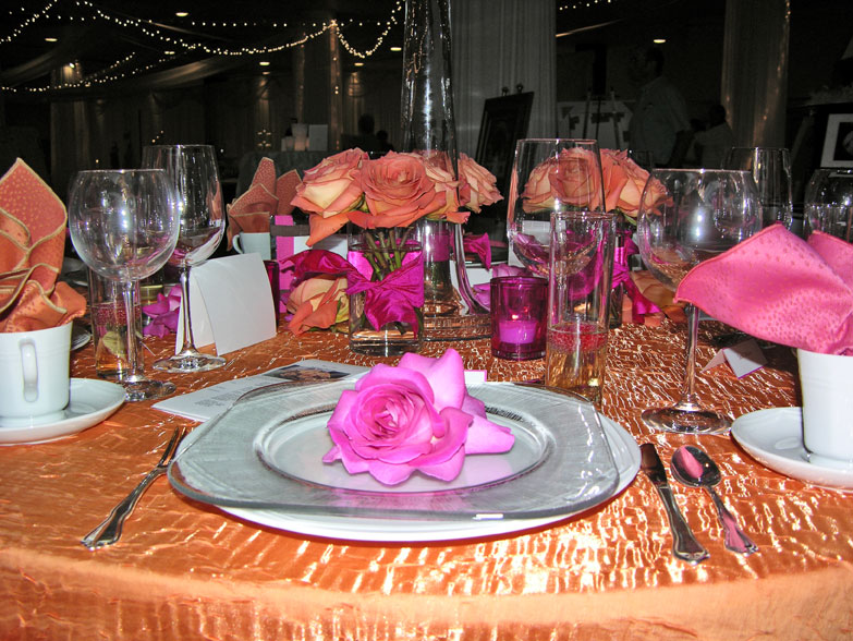 We love the look of crushed bengaline linen. The pink ribbon and roses add 