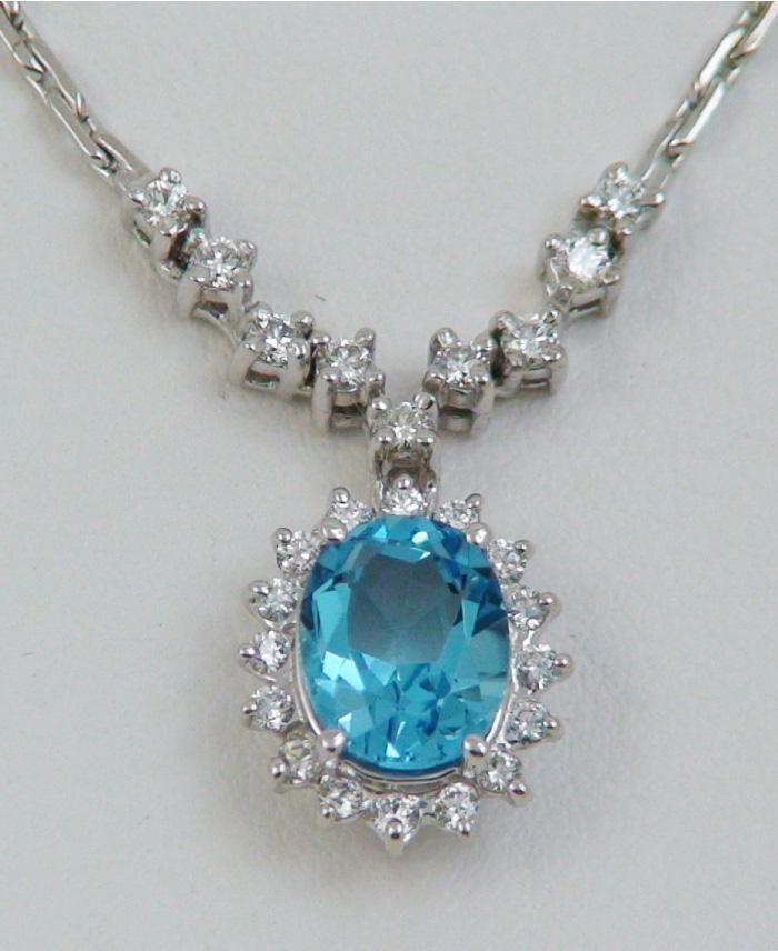 14kt White Gold Blue Topaz and Diamond Necklace