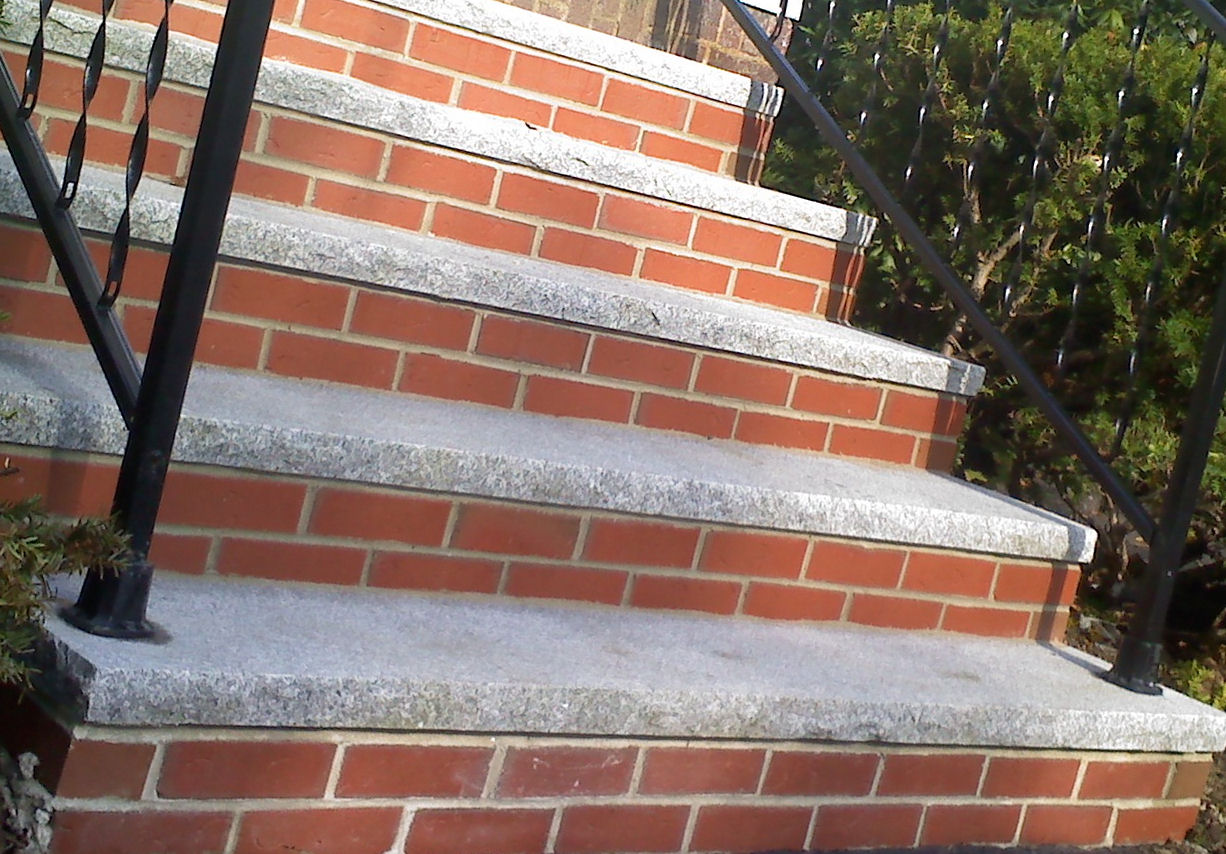 steps with granite treads and brick risers