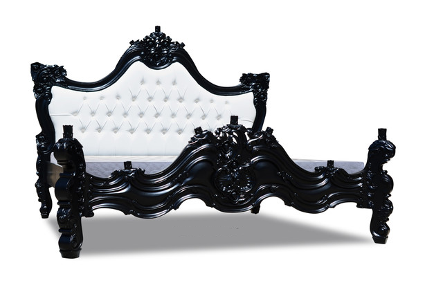BAROQUE HEAVILY CARVED SOLID MAHOGANY FRENCH BED