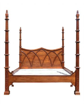 GOTHIC SOLID MAHOGANY PENCIL FOUR POSTER BED